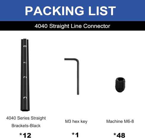 12pcs 4040 Straight Connector Corner Bracket Joint Plate, T-Slotted Accessories with Screws for 4040 Aluminum Profile