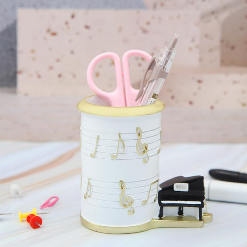 Winterworm Resin Music Notes Pencil Pen Container, Piano Pencil Cup, Musical Melody Theme Pen Holder for Home Office