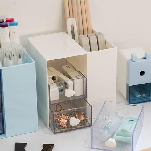 Multi-Functional Pen Holder, 5 Compartments Desk Organizer for School, Home Office, Art Supplies (White)