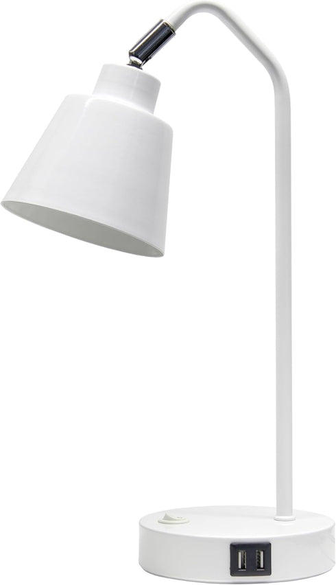 Simple Designs LD1071-WHT 16" Sleek Essentials Adjustable Metal Desk Task Lamp with