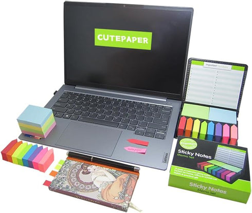 Cute Paper Boxed Self Sticky Notes Set, 2000 Pages Colorful Tape Flags, Arrow Flags, Memo Pads, 12 Colors with Holder