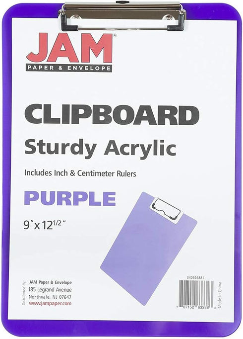 JAM PAPER Plastic Clipboards - Letter Size (9 x 12.5) - Violet Purple, Clip Board Sold Individually