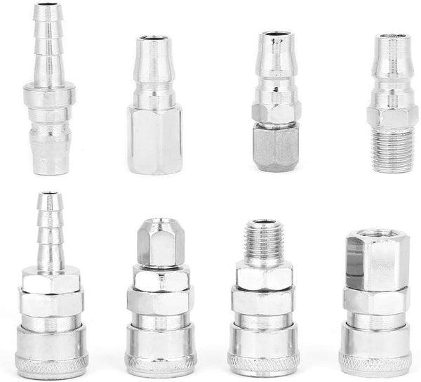 8Pcs C Type Quick Fitting 1/4 Inch Zinc Alloy Pneumatic Connector Socket and Plug Kit Parts for Air Hose