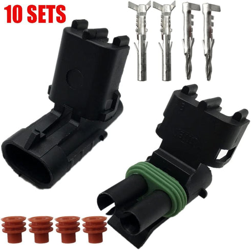 10 PACK 14-16 AWG Gauge 2 Pin Position Terminal Weather Pack WeatherPack Connector Male Female Set Weather Proof 10 COMPLETE KITS by ALLMOST