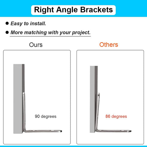 8 Pack 2 Inch 90 L Bracket Corner Braces Stainless Steel Heavy Duty Shelf Bracket for Wood Shelves, Wall Hanging