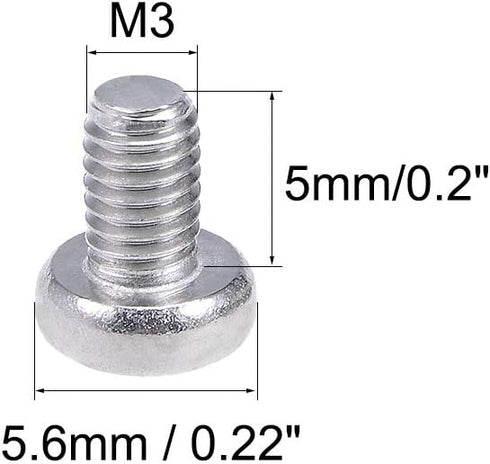 uxcell 100Pcs M3x5mm Pan Phillips Cross Head Machine Screws, 304 Stainless Steel Fasteners Bolts