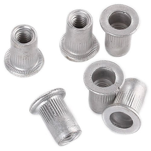 Aluminum Flat Head M6 Blind Insert Rivet Nut, 6mm, Pack of 25