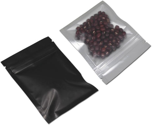 FERENLI 100 Pcs Mylar Zipper Lock Food Storage Bag, Matte Aluminum Foil Airtight Bag with Front Window (8.5x13cm, Black)