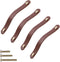 yusheng 4 Pack 200mm Soft Genuine Leather Drawer Pulls Handle, Handmade Knobs for Wardrobe Cabinets, Brown