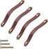 yusheng 4 Pack 200mm Soft Genuine Leather Drawer Pulls Handle, Handmade Knobs for Wardrobe Cabinets, Brown