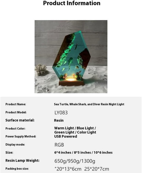 (6 4IN) Ocean Scene LED Night Light, Underwater Marine Life Resin Lamp, Color Changing Desk Decor with Wooden Base *