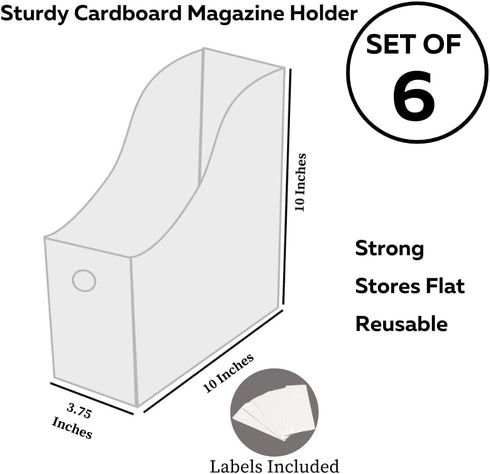 Evelots Magazine File Holder Organizer Box (6, 12, or 24 Pack) Storage for Desk and Shelves Multiple Color Options - Includes Labels for Organization