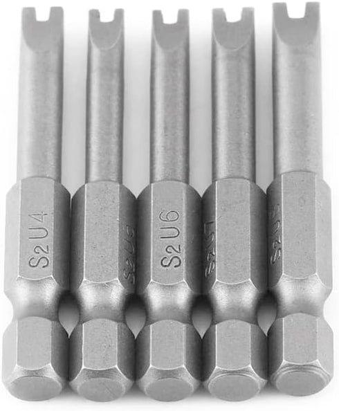 5 Pcs 1/4" Hex Shank Alloy Steel U Shape Magnetic Screwdriver Drill Bits Set, 50MM Length U4 U5 U6 U7 U8