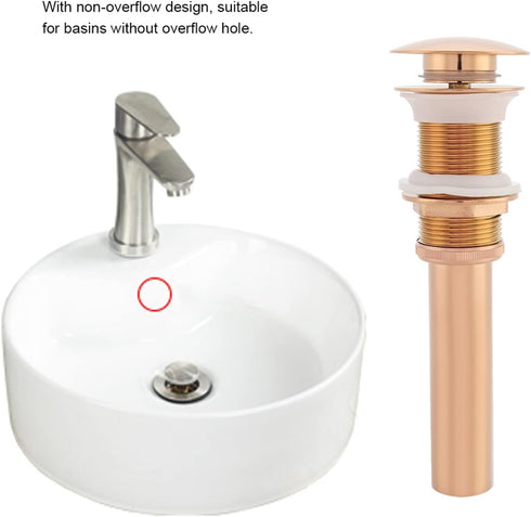 Zerodis Basin Sink Unslotted Pop Up Click Clack Sprung, Plug Drain Assembly for Bathroom Sink (Rose Gold)