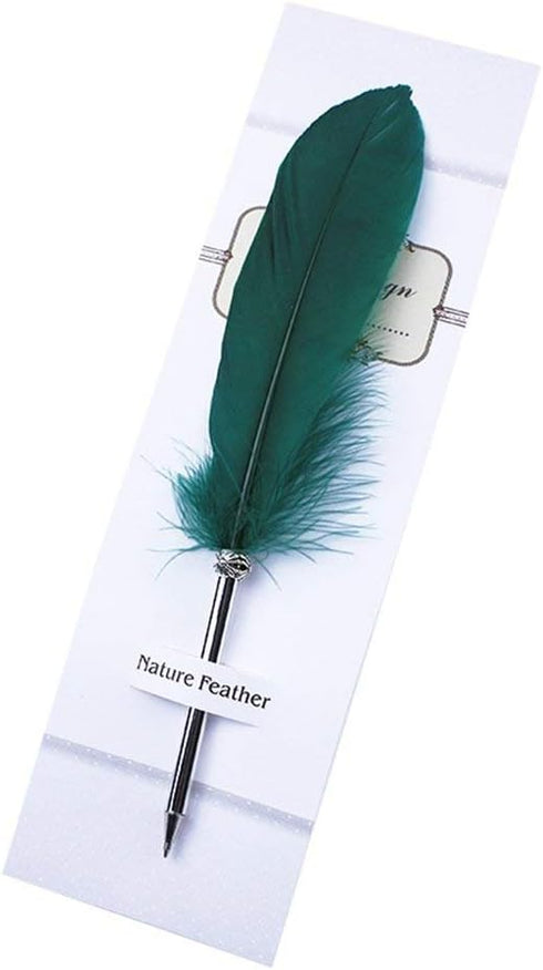 OPENDGO Feather Ballpoint Pen - Black Ink Vintage Feather Quill for School Writing, Green