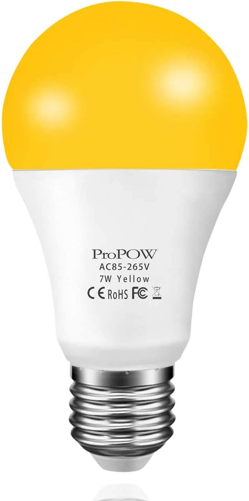 ProPOW Yellow Bug Light Bulbs, Dusk to Dawn, 7W LED, 40W Equivalent, A19,