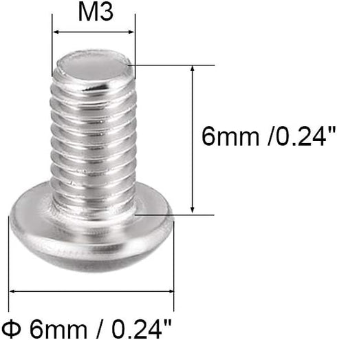 uxcell M3x6mm Machine Screws, Hex Socket Round Head Screw, 304 Stainless Steel Fasteners, 50pcs