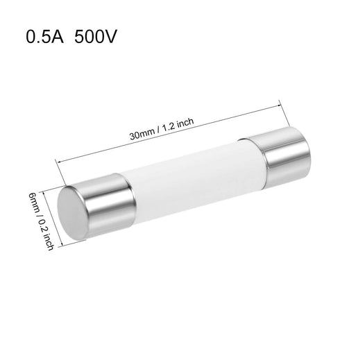 uxcell Ceramic Cartridge Fuses 0.5A 500V 6x30mm Fast Blow Replacement for Stereo Audio Alarm Amplifier Ceramic Fuses 5pcs