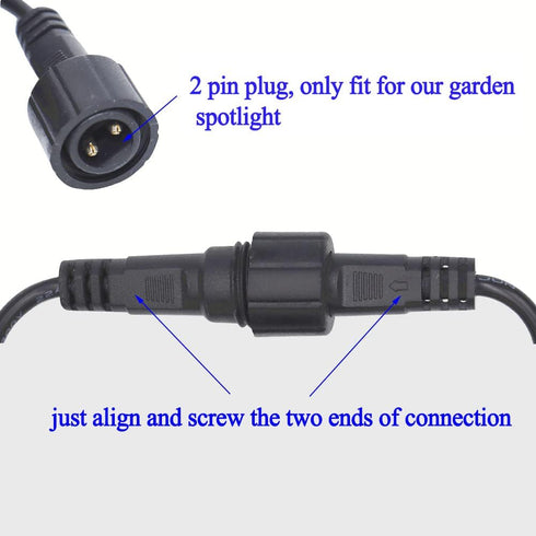 16.4 FT Outdoor Extension Cable, 2 Pin for Garden LED Spotlight, Black Waterproof Extension Cords