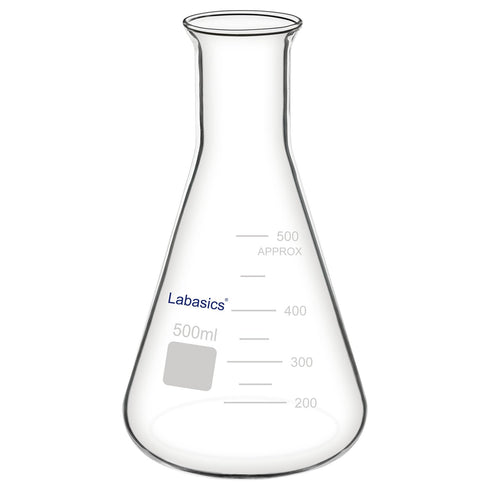 Glass Wide Mouth Erlenmeyer Flask, Borosilicate Glass 500 ml Capacity (Pack of 1)