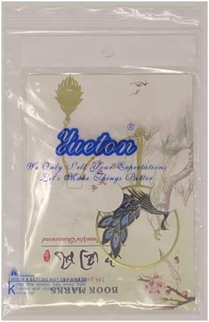 yueton Peacock Metal Bookmarks, 24K Gold Plated Brass Page Marker with Metal Pendant