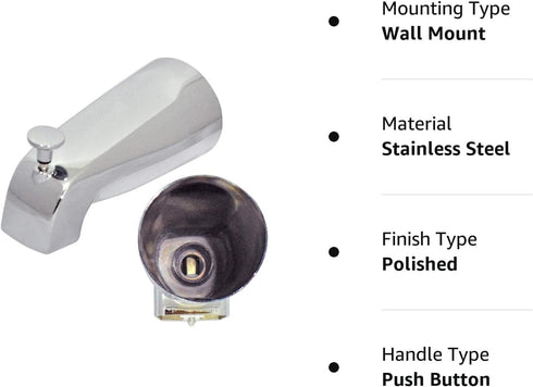 Tub Spout with Front Diverter - 1/2 inch IPS Female Thread, Polished Chrome Finish, 5-1/4 inch Length