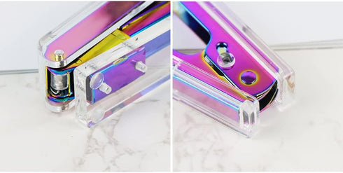 Office Stapler and Staples Remover Set, Clear Acrylic Metallic Rainbow Tone Desk Accessories