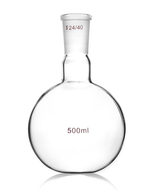 QWORK Glass 500ml Single Neck Flat Bottom Boiling Flask, 24/40 Standard Joint, Heavy Wall Lab Glassware