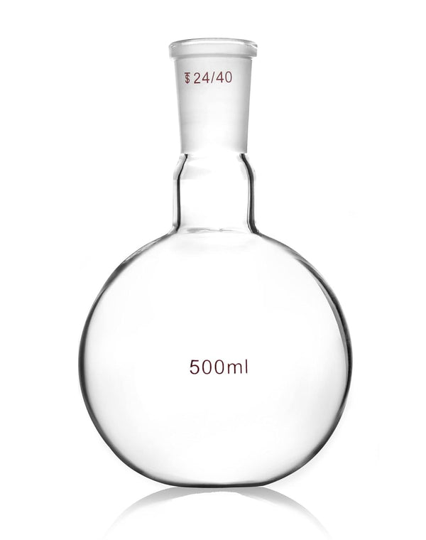 QWORK Glass 500ml Single Neck Flat Bottom Boiling Flask, 24/40 Standard Joint, Heavy Wall Lab Glassware