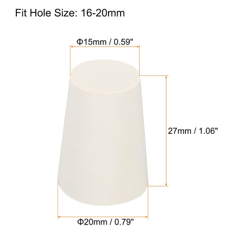 MECCANIXITY Rubber Tapered Plug 15mm to 20mm Solid Test Tubes Bungs Stopper White for Lab Home 12 Pieces