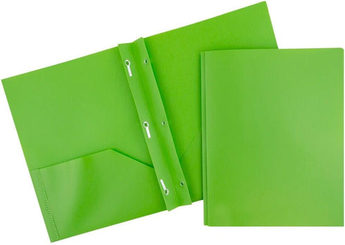 JAM PAPER Plastic 2 Pocket School POP Folders with Metal Prongs Fastener Clasps, Lime Green, 3/Pack