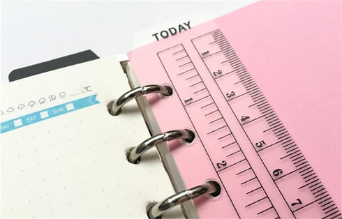 EYAKEG 2Pcs A5 6-Hole (A5, Black/Clear Plastic Page Marker Pouch Measuring Today Ruler for Size Binder Notebook Black +