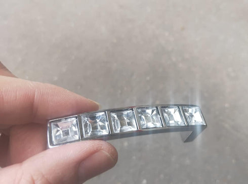 6 Pcs Modern U Shape Crystal Glass Drawer Pulls Knobs, Silver Zinc Alloy Handles for Cupboard Wardrobe Dresser
