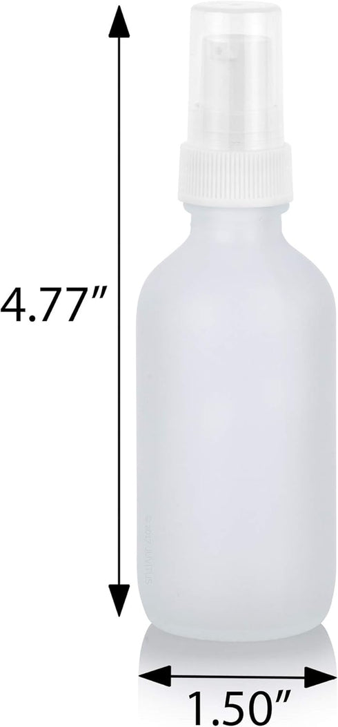 JUVITUS 2 oz Frosted Clear Glass Boston Round Pump Bottle - 12 Pack with Funnel