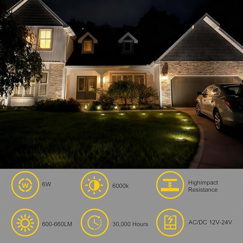 6W 12V 24V 3000K IP67 (2 Pack) JESLED Outdoor Landscape Lights, LED In Ground Well Lights, Warm White, Waterproof Low