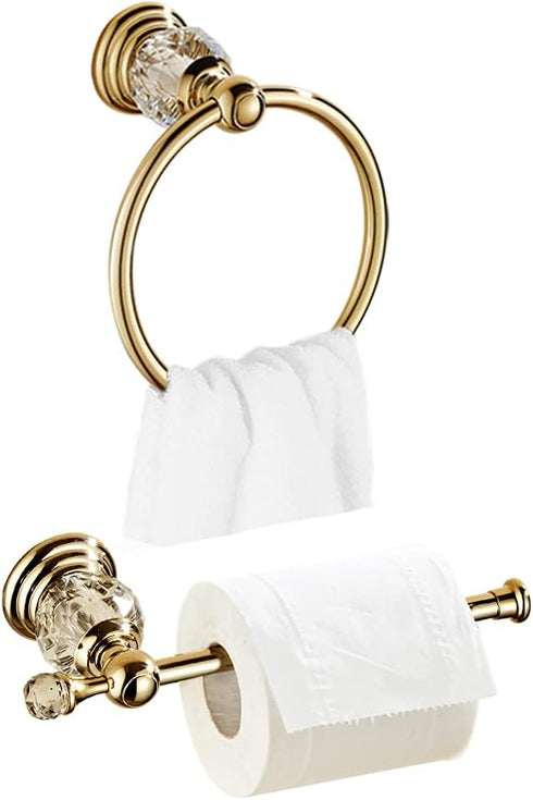 Set 2 WOLIBEER Crystal Gold Toilet Paper Holder Hand Towel Ring Crystal Bathroom Accessories Modern Paper Towel Holder