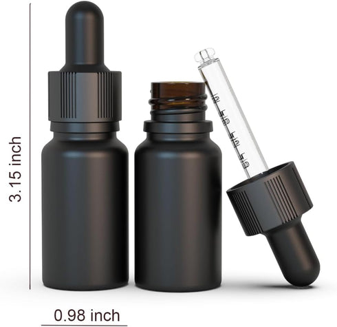 10ml 1/3 oz Container(Pack 12) Black Coated Glass Bottle with Glass Eye Dropper, Capacity,UV Safe Bottles for Essential