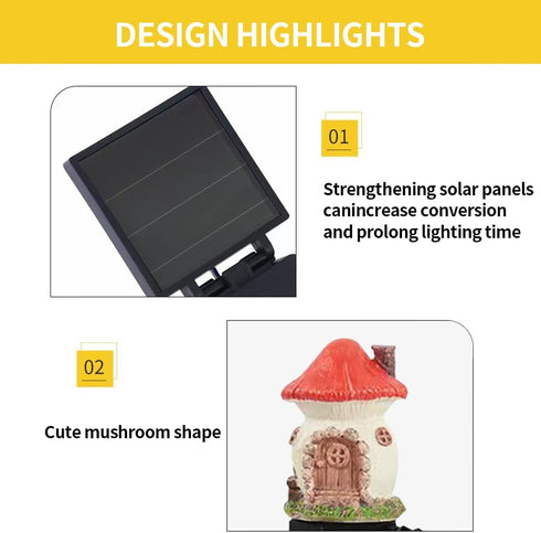 YZYOE Solar Powered Red Mushroom House Lamp, Garden Decoration Resin Cute Mushroom House Floor Lamp Wireless Dusk