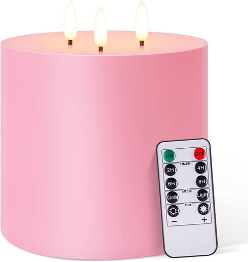6'' 6'' 3 Retisee Valentine's Day Pink Extra Large Flameless Candles x LED Battery Operated Real Wax Wicks Flickering