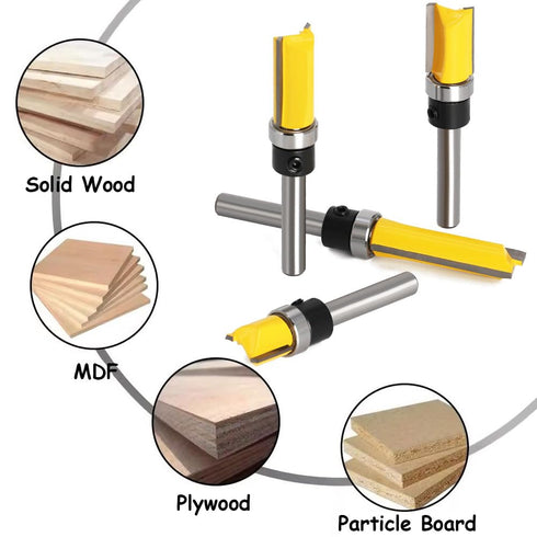 4Pcs Pattern Flush Trim Router Bit Set, 1/4 Inch Shank Carbide Straight Cut Router Bits for Woodworking Milling