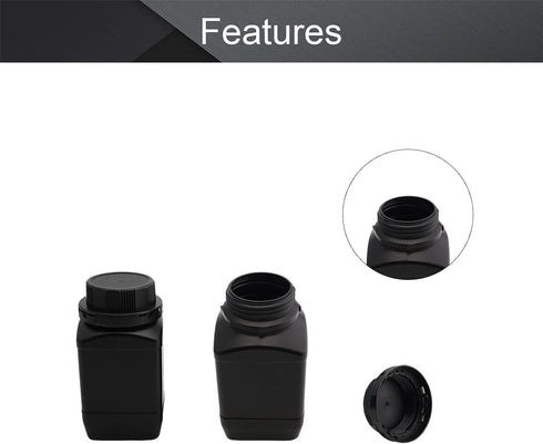 Heyiarbeit 5pcs Plastic Lab Chemical Reagent Bottles 500ml/17oz Wide Mouth Sample Sealing Liquid/Solid Storage, Black