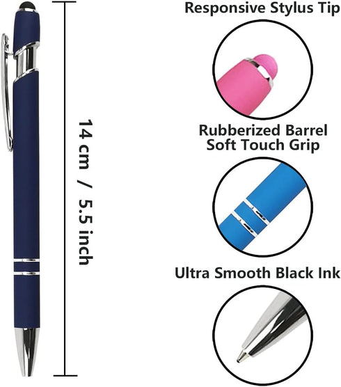 Ballpoint Pen with Stylus Tip, Soft Touch Click Metal Pen, 1.0mm Medium Point, Black Ink, 18 Count (6 Colors)