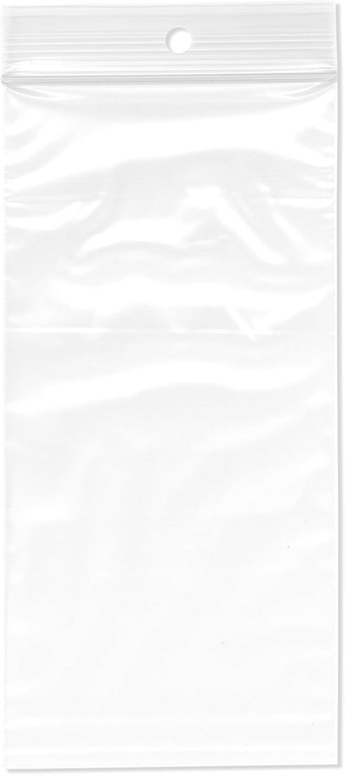 Plymor 3" x 6" Reclosable Plastic Bags, 2 Mil with Hang-Hole Zipper (Case of 1,000)