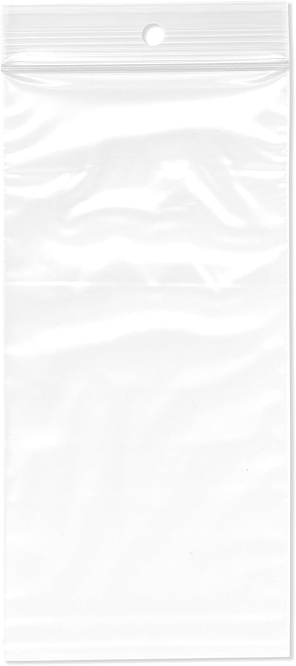 Plymor 3" x 6" Reclosable Plastic Bags, 2 Mil with Hang-Hole Zipper (Case of 1,000)