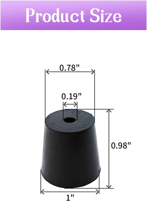 PENCK 6pcs Rubber Stopper with Hole 20mm to 26mm, Tapered Plug for Test Tubes, Black Bungs for Lab Home Use