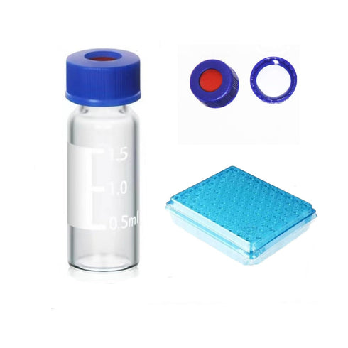2ml HPLC Vial, 9-425 Borosilicate Autosampler Vial with Graduation, Pack of 100 with Blue Screw Cap