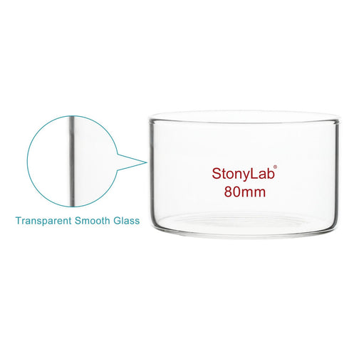 stonylab Crystallizing Dish, 100 ml, O.D. 80 mm, Thick-Wall High Borosilicate Glass, Flat Bottom, No Spout Lab Glassware