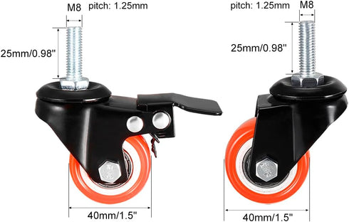 uxcell 1.5 Inch Swivel Caster Wheels, Pack of 4, 360 Degree Threaded Stem, 330lb Load Capacity