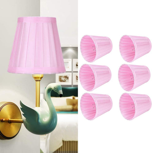 6Pcs E14 Chandelier Lampshade, Household Modern Clip On Fabric Lampshade Small Lamp Shade Pink Droplight Wall Lamp