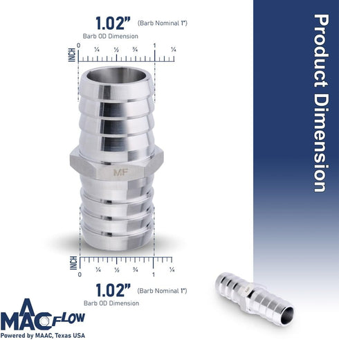 1" Hose ID Barb Fitting Splicer Repair Kit Stainless Steel (Barb OD 1.02") (Pack of 1) by MAACFLOW